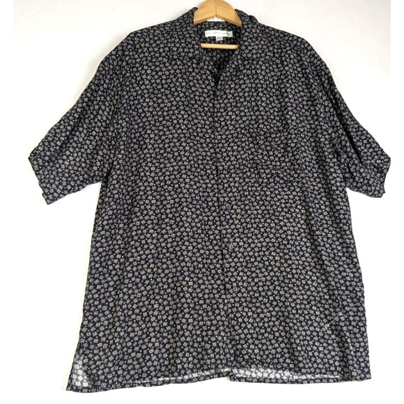 Geoffrey Beene Rayon Shirt L Black Geometric Print Short Sleeve Relaxed Fit - Picture 1 of 7